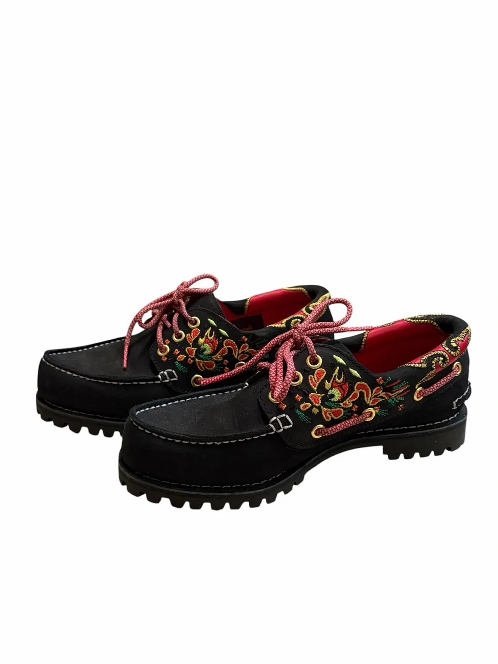 Women’s Timberland Shoes with Floral Trim and Pink Laces